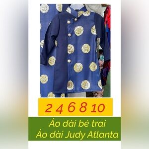 ao dai gam boy, Vietnamese modern long dress top blue 2 4 6 8 10 🎁 new year Tết